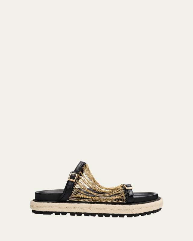 Chain Leather Buckle Espadrille Sandals